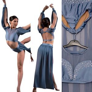 Patrick J designs dance costume solo custom Amara 2 piece  rhinestone blue MA